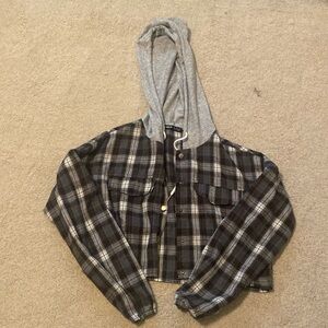 SHEIN cropped flannel hoodie size US S